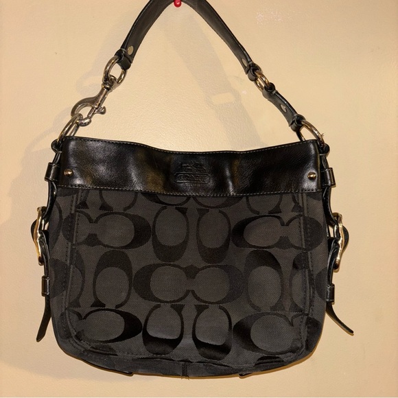 Vintage Coach 12657 Black Signature Jacquard Zoe Hobo Shoulder Bag